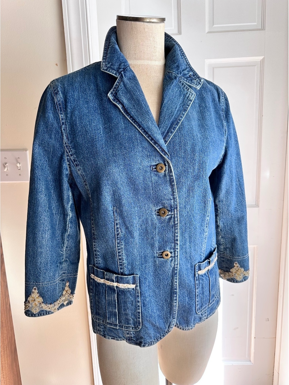 Vintage Women's Button-Front Denim Blazer by the Brand Trousers Etc. size M
